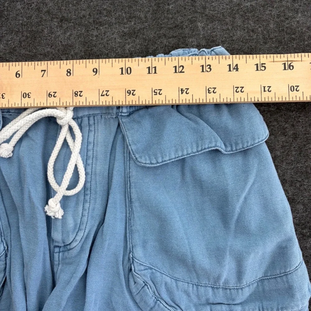 Free People Off Shore Blue Cotton Linen Blend Utility Cargo Shorts Womens Small